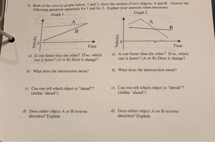 Solved 6. Both of the velocity graphs below, 1 and 2, show | Chegg.com