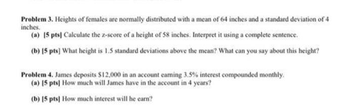 Solved Problem 3. Heights of females are normally | Chegg.com