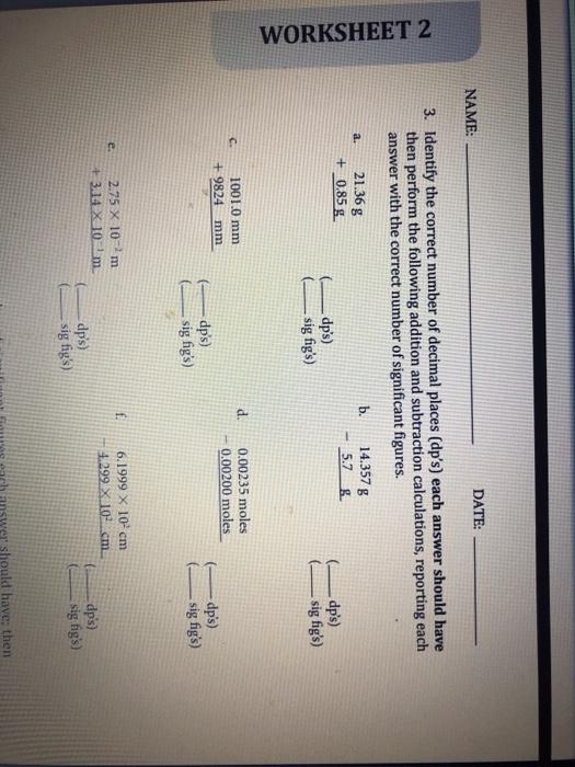 Solved Date Name 3 Identify The Correct Number Of Decimal Chegg Com