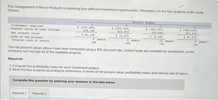 Solved The management of Revco Products is exploring four | Chegg.com