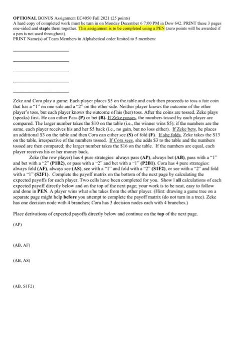 OPTIONAL BONUS Assignment EC4050 Fall 2021 (25 | Chegg.com
