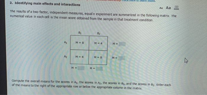 Solved 2. Identifying main effects and interactions Aa Aa E | Chegg.com