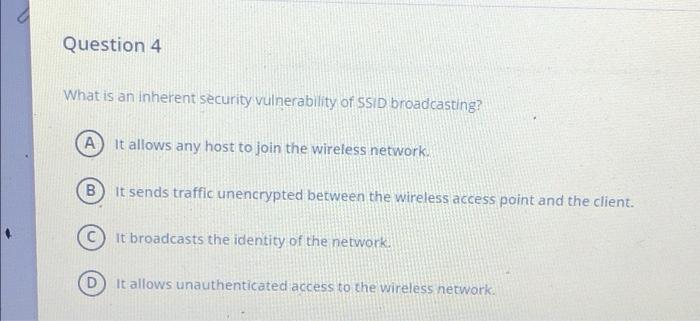 Solved Question 4 What Is An Inherent Security Vulnerability Chegg