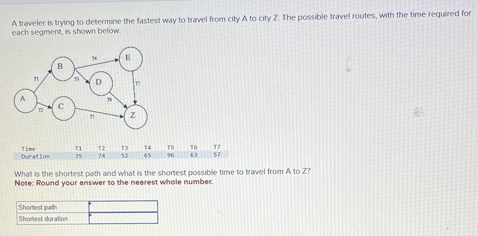 Solved A Traveler Is Trying To Determine The Fastest Way To | Chegg.com