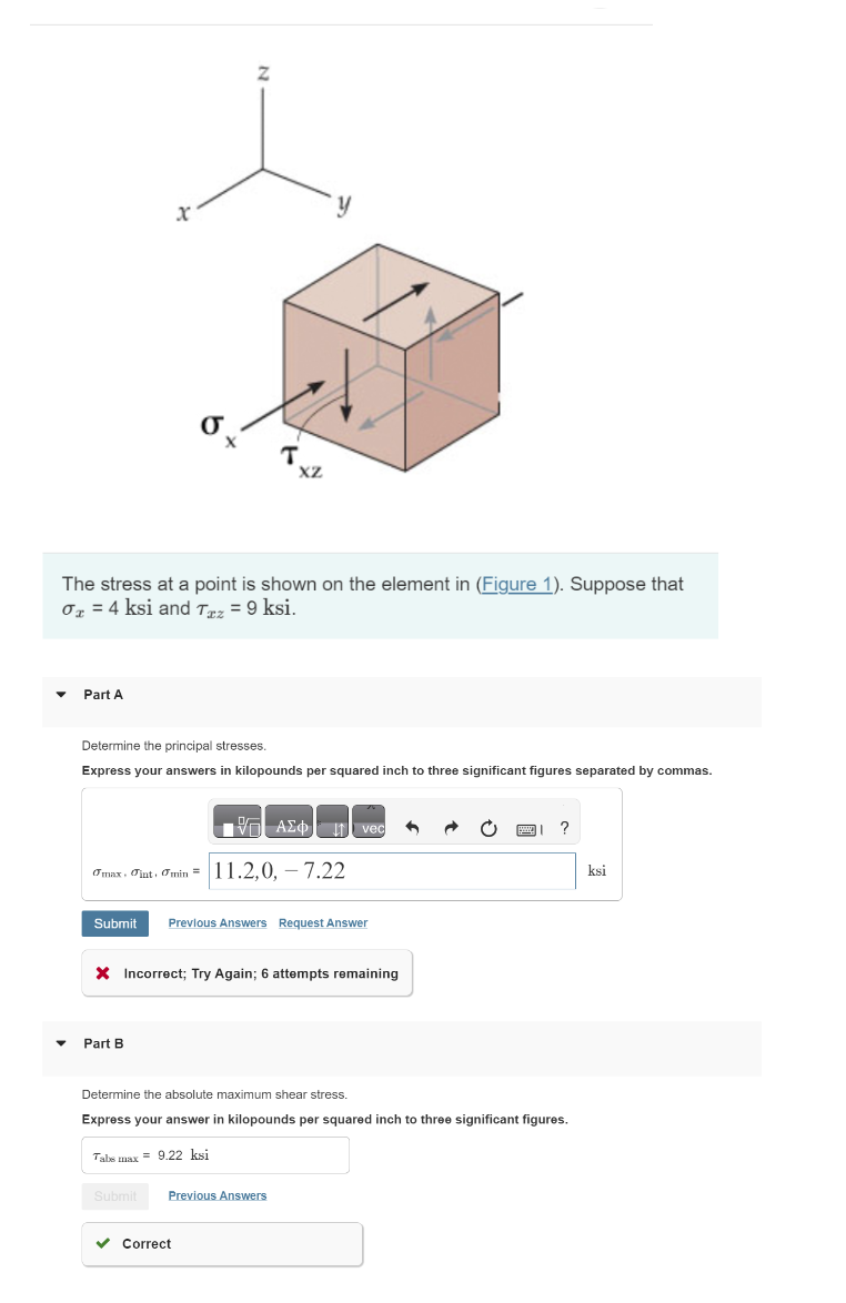 Solved The stress at a point is shown on the element in | Chegg.com