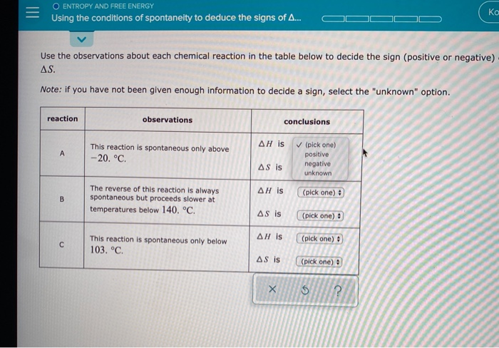 Solved — O ENTROPY AND FREE ENERGY Using the conditions of | Chegg.com