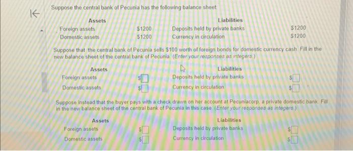 Solved K Suppose The Central Bank Of Pecunia Has The | Chegg.com