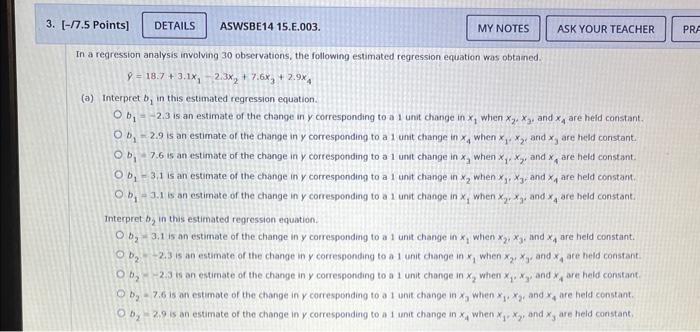 Solved 7 a regression analysis involving 30 observations, | Chegg.com
