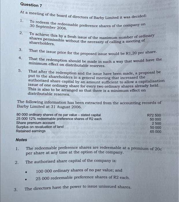 Question 7 At a meeting of the board of directors of | Chegg.com