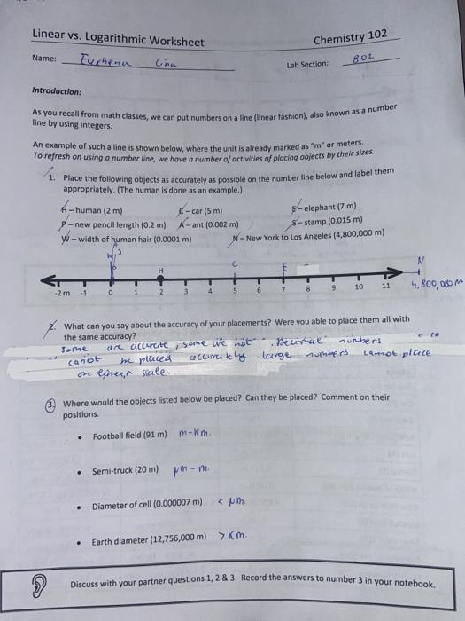 Solved Linear vs. Logarithmic Worksheet Name: Furhena lina | Chegg.com