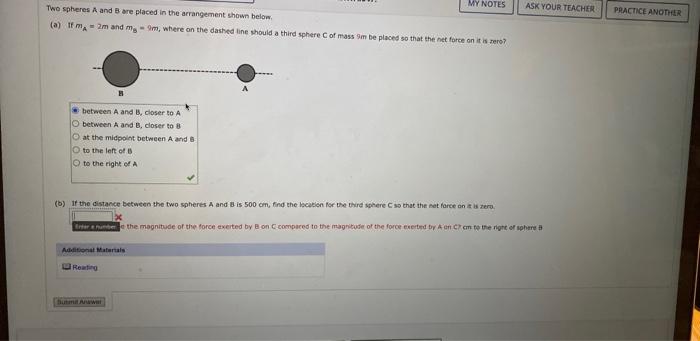 Solved Two Spheres A And B Are Placed In The Arrangement | Chegg.com