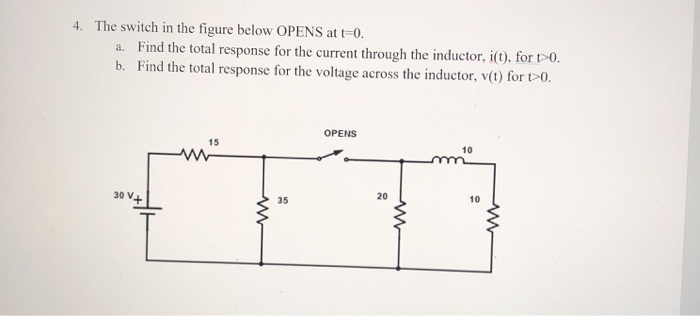 Solved 4. The switch in the figure below OPENS at t=0. a. | Chegg.com