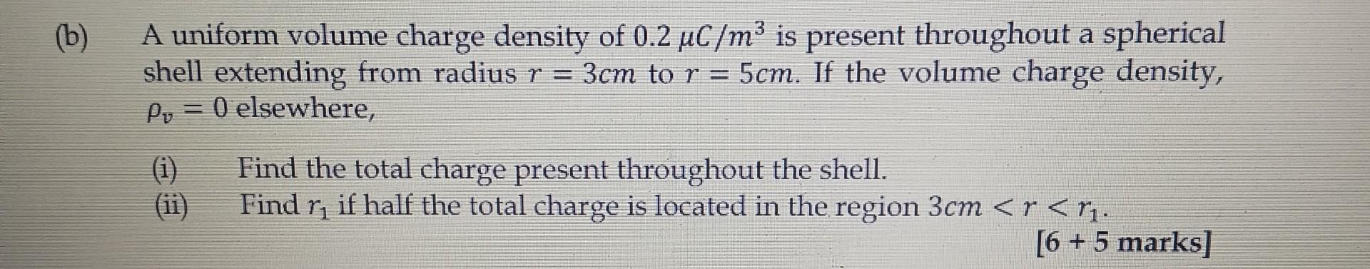 Solved A uniform volume charge density of 0.2μC/m3 is | Chegg.com