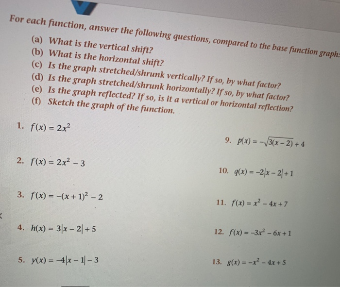 Solved For each function, answer the following questions, | Chegg.com