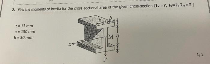 2. Find the moments of inertia for the cross-sectional area of the given cross-section \( \left(\mathbf{I}_{\mathrm{x}}=\righ