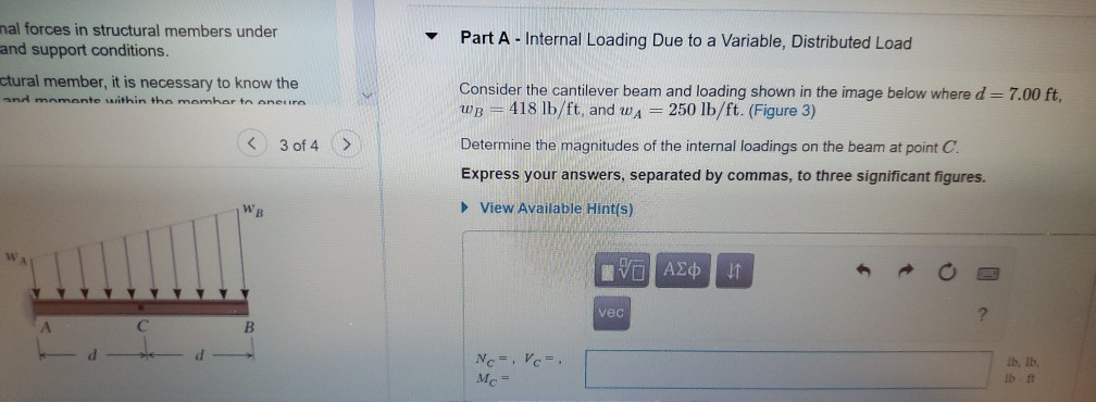 Solved Part A - Internal Loading Due to a Variable, | Chegg.com