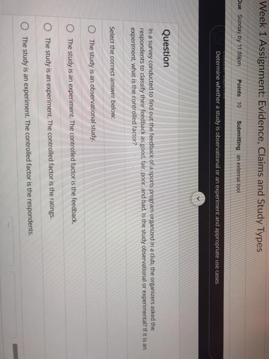 week 1 assignment evidence claims and study types quizlet