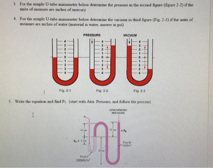 Solved 3. For the simple Utube manometer below determine
