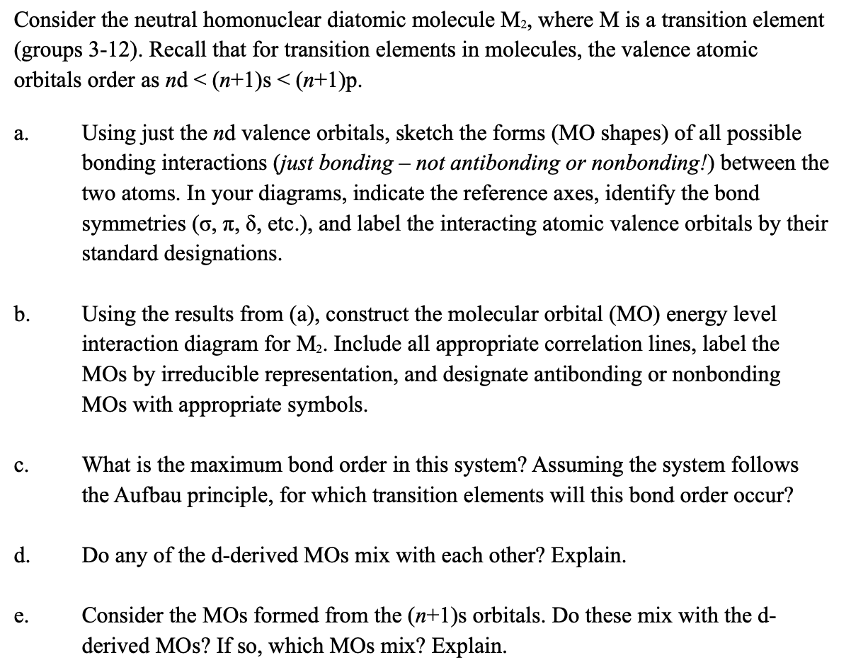 Solved Consider the neutral homonuclear diatomic molecule | Chegg.com