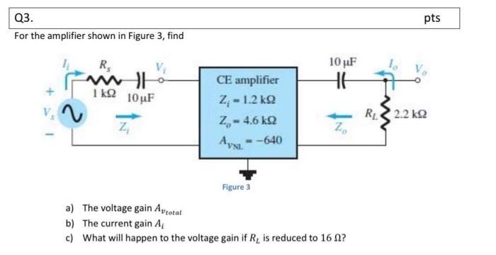 Solved pts Q3. For the amplifier shown in Figure 3, find RE | Chegg.com