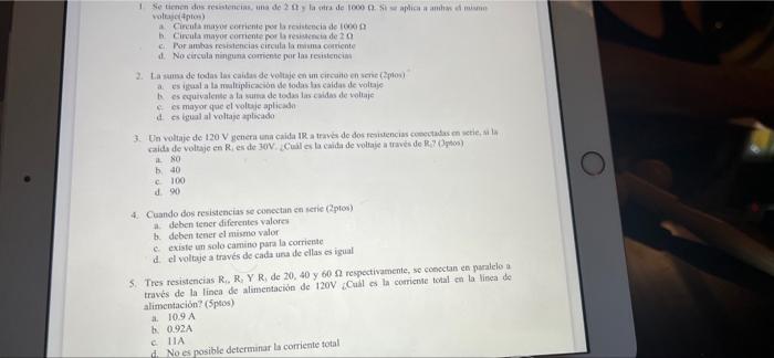 1 Se tienen des resistencia de 2 lata de 1000 aplicata di voljenos) Circula mayor corriente por la realitencia de Circula may