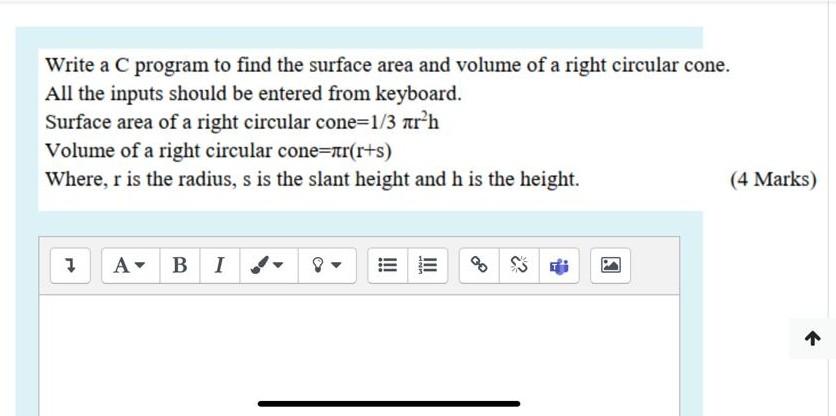 Solved Write a C program to find the surface area and volume | Chegg.com