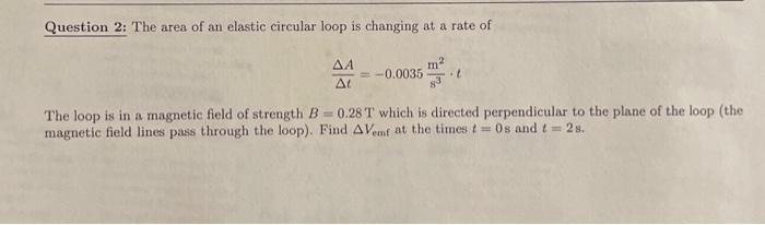 Solved Question 2: The area of an elastic circular loop is | Chegg.com