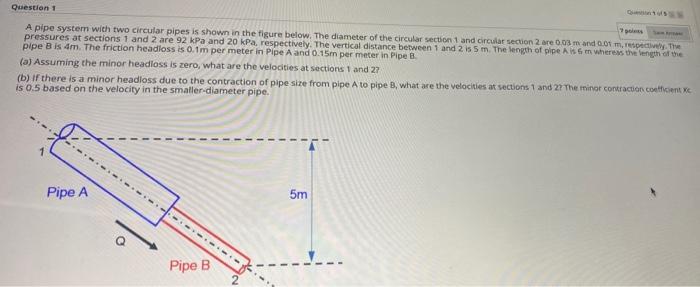 Solved Question 1 A pipe system with two circular pipes is | Chegg.com