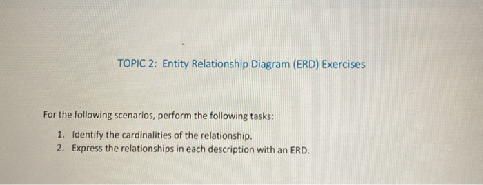 Solved TOPIC 2: Entity Relationship Diagram (ERD) Exercises | Chegg.com