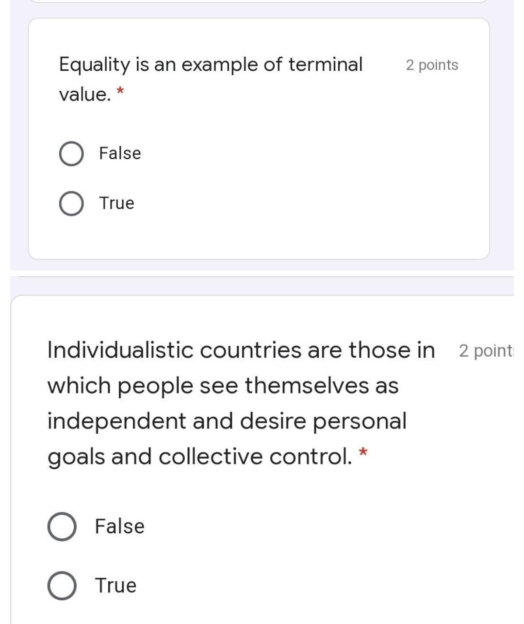 Solved 2 points Equality is an example of terminal value. * | Chegg.com