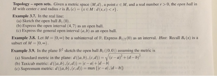 Solved Topology - open sets. Given a metric space (M.d), a | Chegg.com