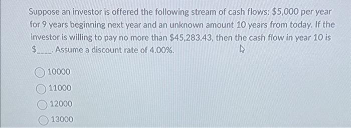 Solved Suppose An Investor Is Offered The Following Stream | Chegg.com