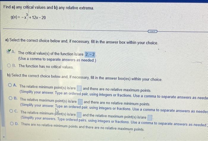 Solved Find A) Any Critical Values And B) Any Relative | Chegg.com