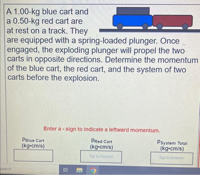 Solved A 1.00-kg blue cart and a 0.50-kg red cart are at | Chegg.com