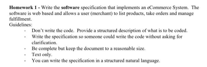 Solved Homework 1 - Write The Software Specification That | Chegg.com