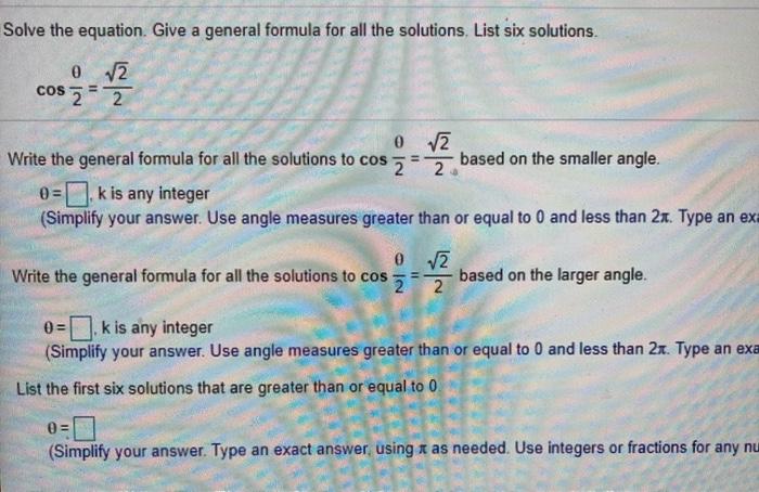 Solved Solve the equation. Give a general formula for all | Chegg.com
