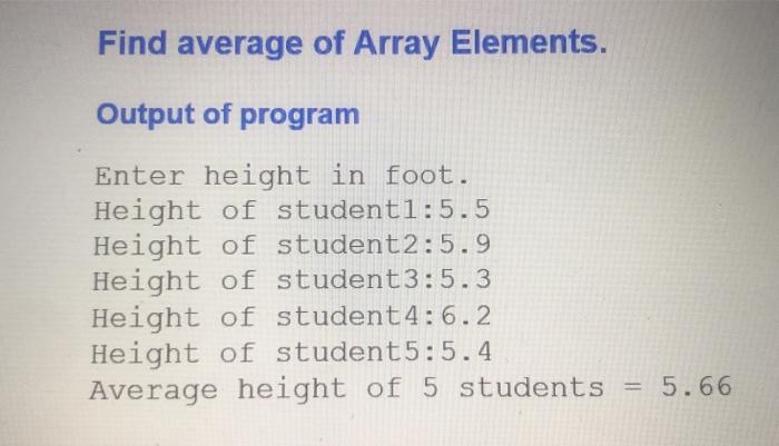 Solved Find average of Array Elements. Output of program | Chegg.com