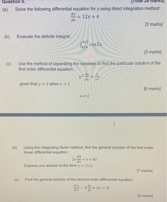Solved Question 5. (a) Solve the following differential | Chegg.com