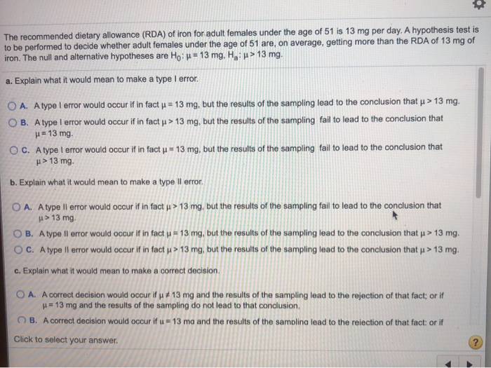 Solved The dietary allowance (RDA) of iron for