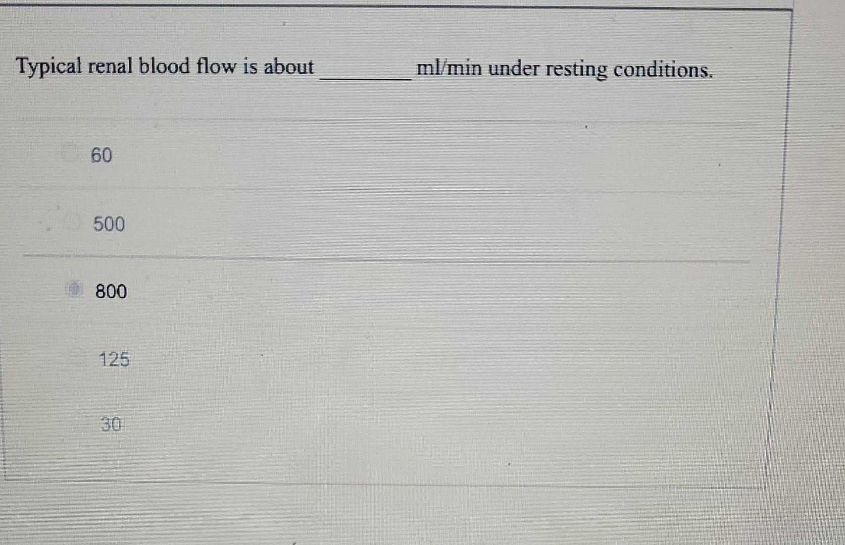 Solved Typical renal blood flow is about ml/min under | Chegg.com