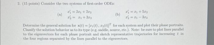 Solved 2. (15 points) Consider the two systems of | Chegg.com