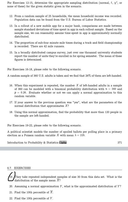Solved For Exercises 12-15, determine the appropriate | Chegg.com