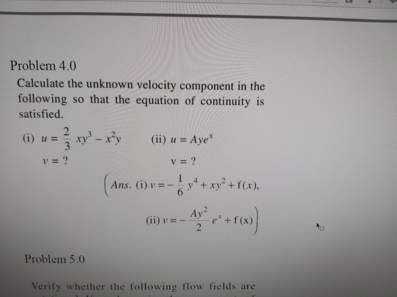 Solved Problem 4.0 Calculate the unknown velocity component | Chegg.com