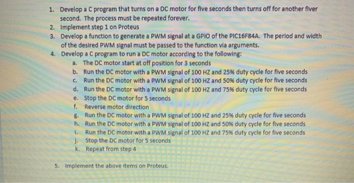 1. Develop a C program that turns on a DC motor for | Chegg.com