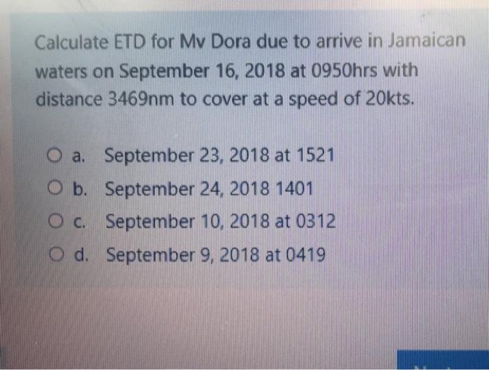 Solved Calculate ETD for My Dora due to arrive in Jamaican