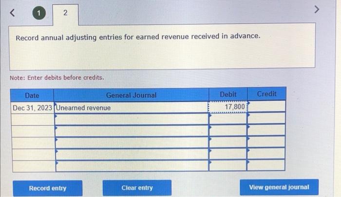 Solved Record annual adjusting entries for earned revenue | Chegg.com