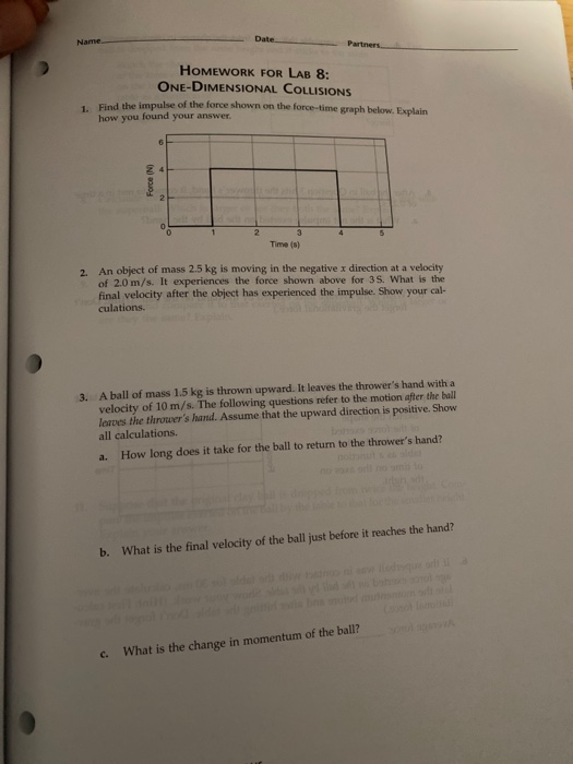 homework for lab 8 one dimensional collisions