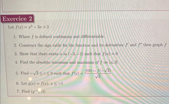 Solved Let F X X3−3x 3 1 Where F Is Defined Continuous And