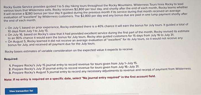 Solved Rocky Guide Service provides guided 1 to 5 day hiking | Chegg.com