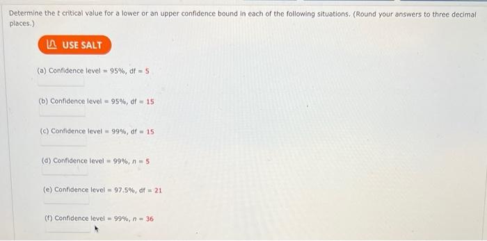 Solved Determine the t critical value for a lower or an | Chegg.com